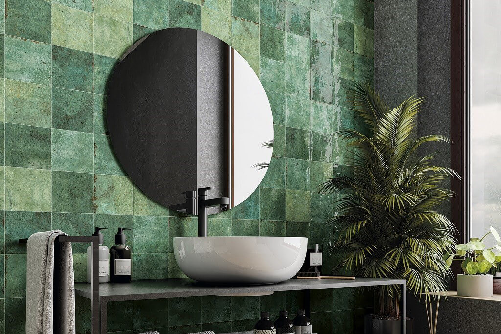 Retro Badezimmer grüne Fliesen