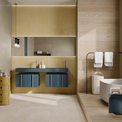 Badezimmer Farbakzente Wandbelag