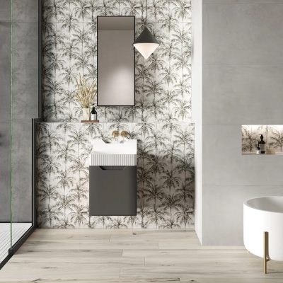 Decorfliesen Palmen Akzentwand Badezimmer