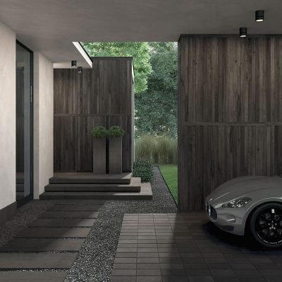 Geflieste Garage und Zufahrt modern
